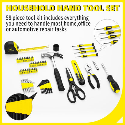 144-Piece General Household Hand Tool Kit with Plastic Toolbox Pink | Basic General Hand Tool Kit, Household Tool Set, for Home Repair, Office & College Dormitory Use, Daily Use for Women