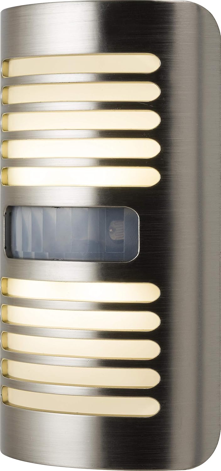 GE Enbrighten LED Motion Sensor Night Light, Plug-in, 40 Lumens, Motion-Select with 25ft Detection, Dusk-to-Dawn, Brushed Nickel Louver – 37299 (1 Pack)
