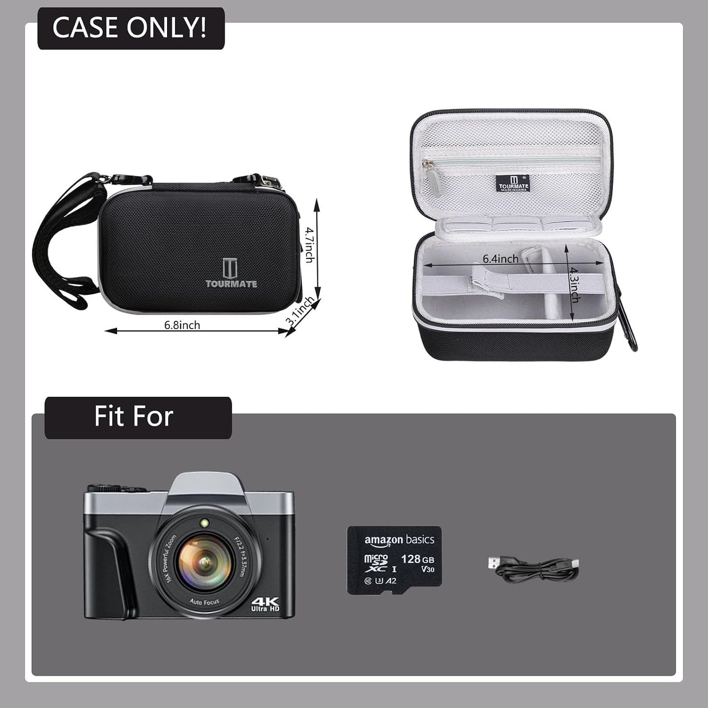 Hard Storage Case for Gavonde/Pedtail/JGIPL Digital Camera-Versatile Camera Bag with Crossbody/Neck Strap&Organizer Compartments for Batteries&Memory Cards(Box for Sale) (Black & Reflective Zipper)