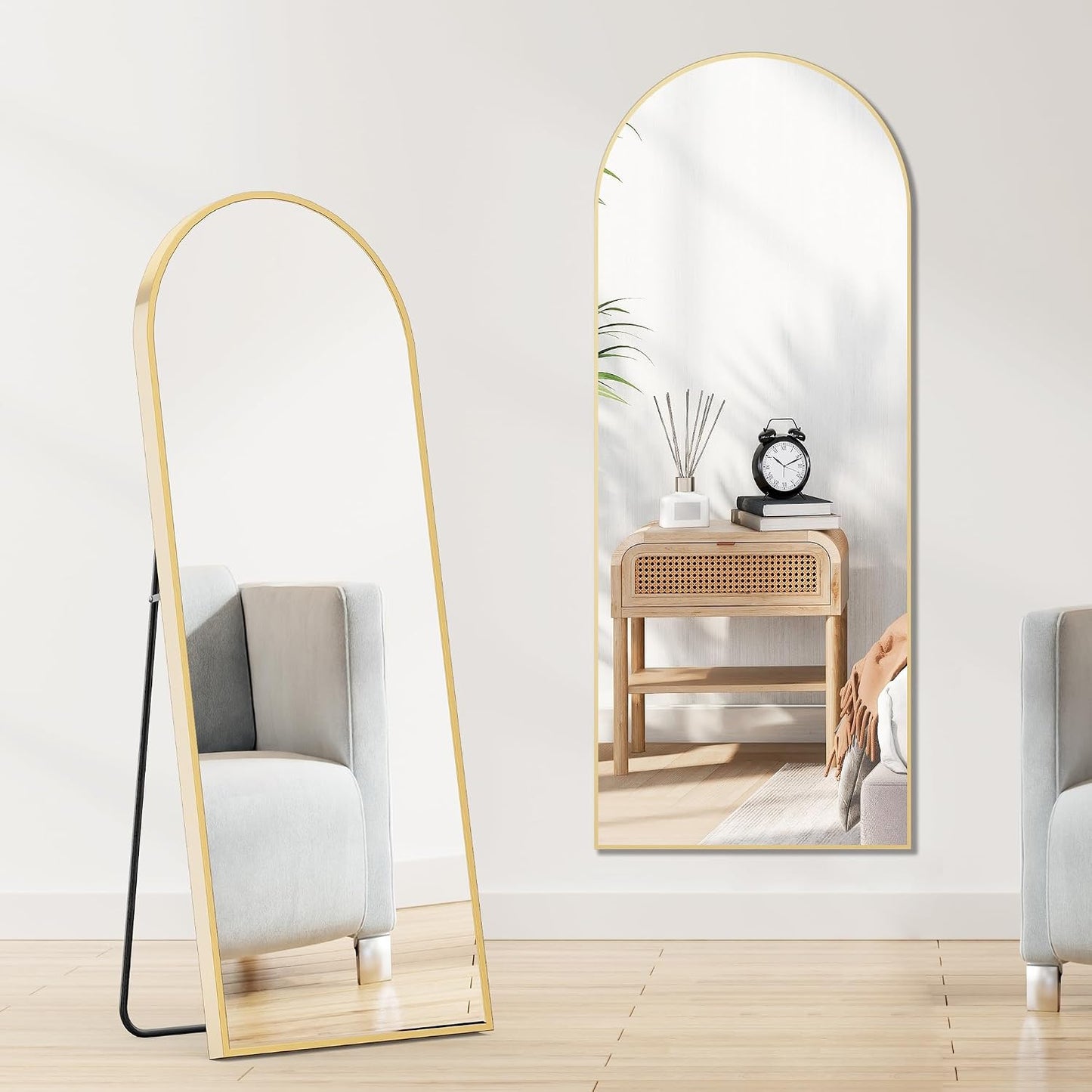 OLIXIS 64"x 21.5" Arched Mirror Full Length, Full Body Mirror with Stand, Hanging or Leaning for Wall, Floor Standing with Shatter-Proof Glass for Bedroom, Living Room, Long, Black