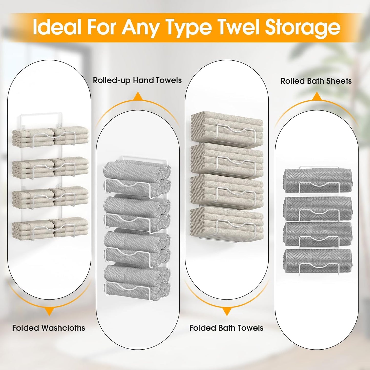 Towel Racks for Bathroom,Towel Rack Wall Mounted, 6 Tier Rolled Or Folded Towel Holder with Floating Shelves, Bathroom Towel Holder for Bath, Hand Towels,Metal and Wood