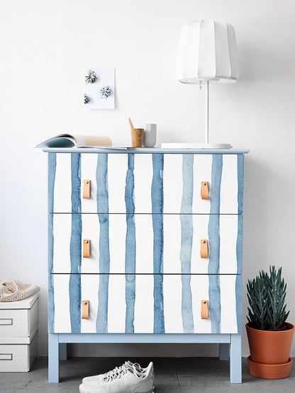 HAOKHOME Blue Wallpaper Peel and Stick Wall Paper Striped Coastal Boho Removable Indigo Blue/White Vinyl Self Adhesive for Bathroom Decor 17.7in x 32.8ft