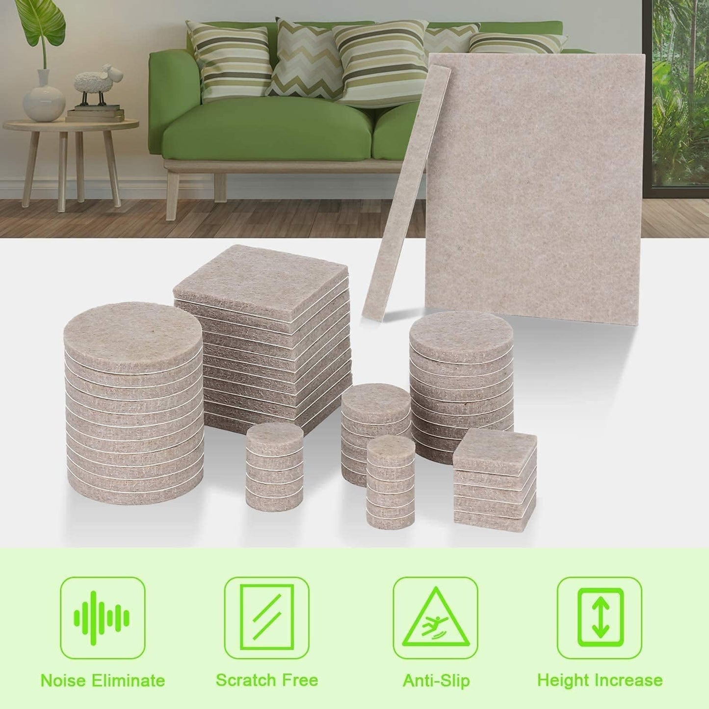 Yelanon Felt Furniture Pads -182 Pcs Premium Felt Pads for Chair Legs Furniture, Floor Protectors for Hardwood Floors, Black