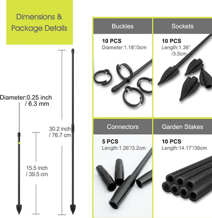 Plant Stakes for Indoor Plants, RIFNY 14 Inch Plant Support Stakes with Clips, Tall Adjustable Plant Sticks for Indoor Monstera Tomato Orchid Potted Plants Flower (6 PCS, Black)