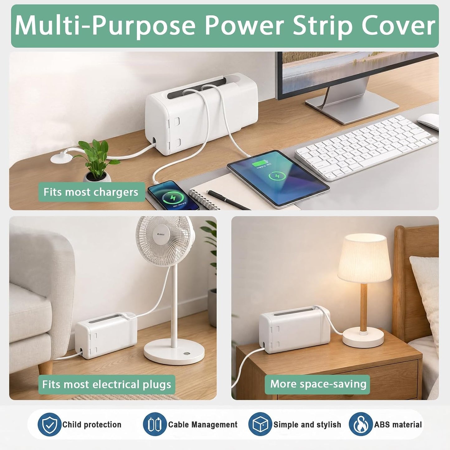 Babylush Baby Proof Power Strip Cover Box, 2 Pack | Adjustable Length,Baby Proof Cords,Baby Proof Surge Protector,Fits Most Power Strip,Lock System,Simple to Use,ABS