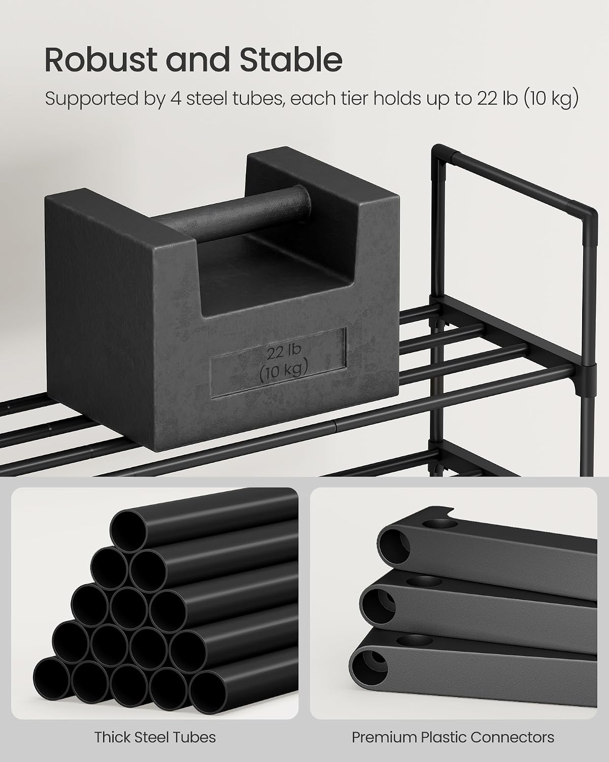 SONGMICS Shoe Rack, 6-Tier Shoe Organizer, Metal Storage Shelf, Upright or Upside Down, for 24-30 Pairs, Stackable, for Entryway, 11.8 x 36.2 x 42.7 Inches, Black ULSA306BH01