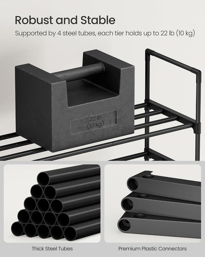 SONGMICS Shoe Rack, 6-Tier Shoe Organizer, Metal Storage Shelf, Upright or Upside Down, for 24-30 Pairs, Stackable, for Entryway, 11.8 x 36.2 x 42.7 Inches, Black ULSA306BH01
