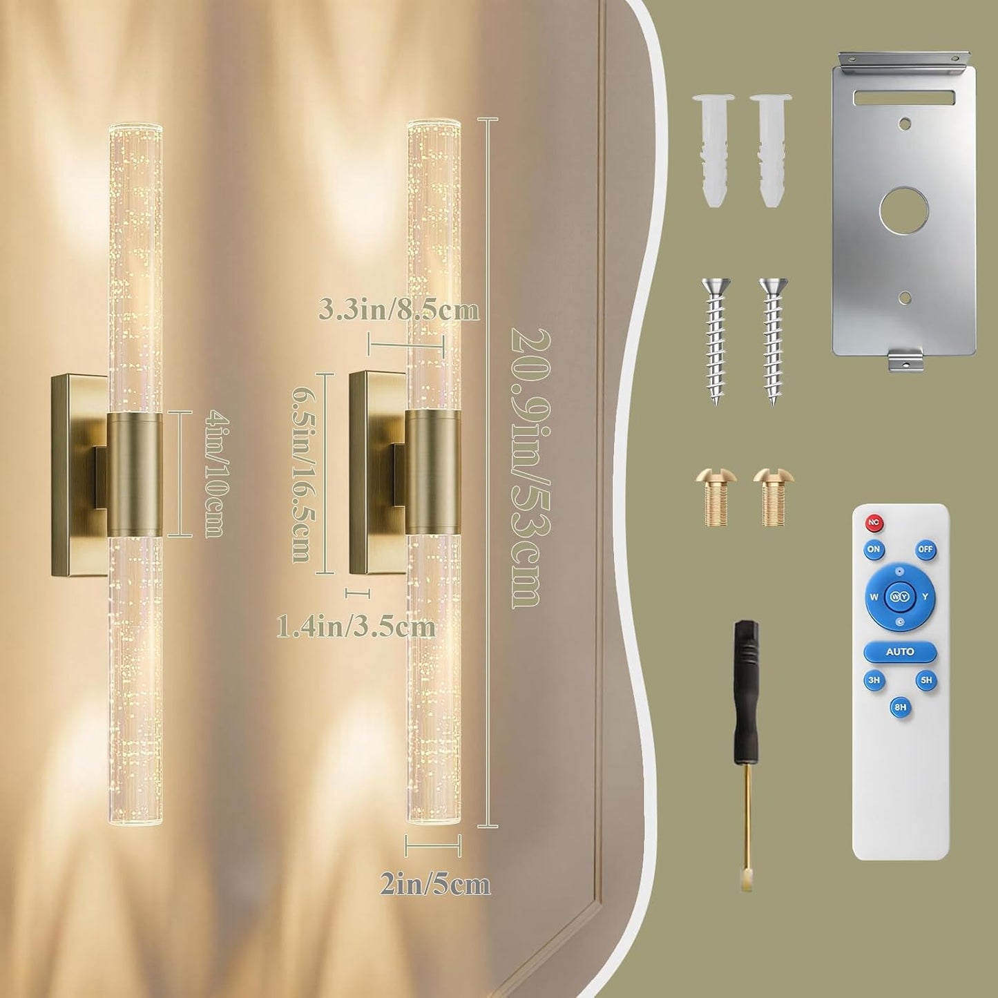 camuucci Battery Operated Wall Sconces Set of 2 Rechargeable Battery Powered Wall Light with 12000mAh Not Hardwired Dimmable Wall Lamp Fixtures for Bedroom Living Room Gold 15.3 Inches