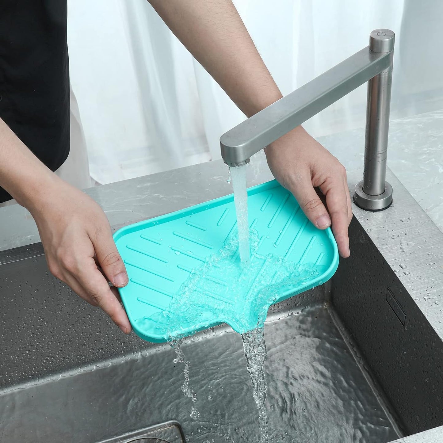 MicoYang Silicone Bathroom Soap Dishes with Drain Spout-Bathroom and Kitchen Sink Organizer,Sponge Holder,Dish Soap Tray,Perfect for Dispenser,Scrubber,Bottle,Cup on Sink or Counter-Coffee 4.9"×3.2"