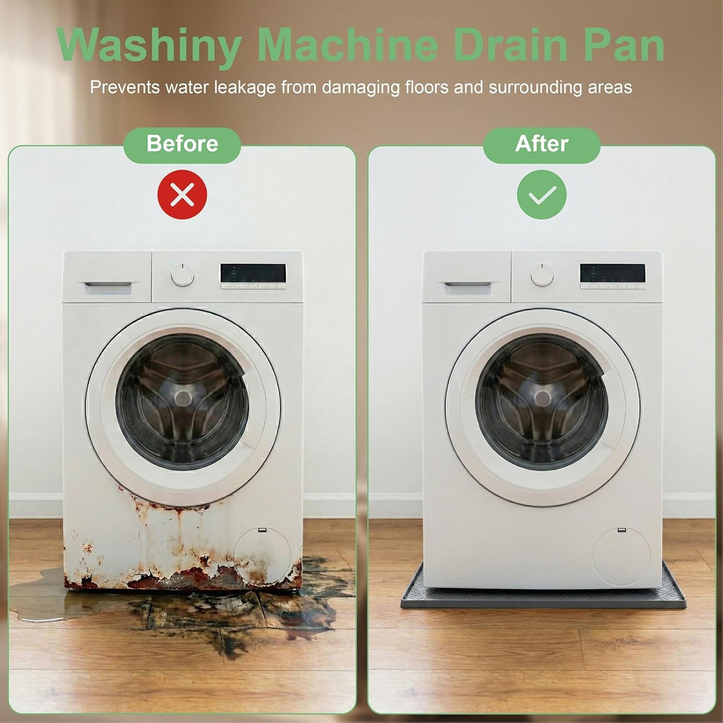 33 x 31 Inch Washing Machine Drain Pan, Silicone Washer Pan, Black | 2cm Raised Waterproof Edge, Washer and Dryer Mat for Floor Protection, Fits Standard & Large Washers Up to 5.0 Cu.Ft.