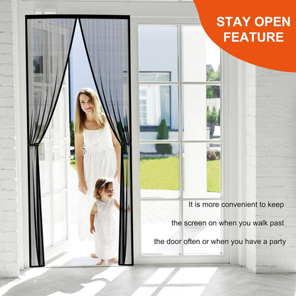 Magnetic Screen Door -Fit for Door Size:32x80 Inch, Hands Free Mesh Partition, Heavy Duty Screen Door Mesh Curtain Keeps Bugs Out, Frame Hook & Loop, Pet and Kid Friendly, Itself Size 34x82