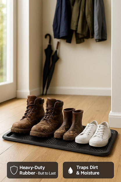 Rubber Boot Tray Scraper Mat – 13/16″ Thick, 32″ × 16″ Heavy-Duty Floor Protection Mat for Shoes, Indoor Outdoor Use