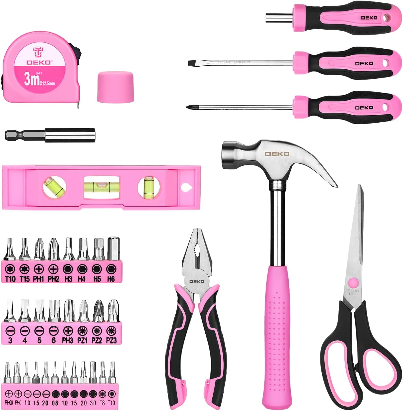 DEKOPRO Tool Set for Women: Pink Tool Set for Home Repair, Womens Tool Kit for All Purpose 42 Piece