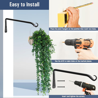 FEED GARDEN Heavy Duty Plant Hangers Outdoor Indoor, 8 Inch 2 Pack Metal Hanging Bracket Holds Up to 44 lbs, Wall Brackets for Hanging Baskets, Bird Feeders,Wind Chime& Lanterns, Black