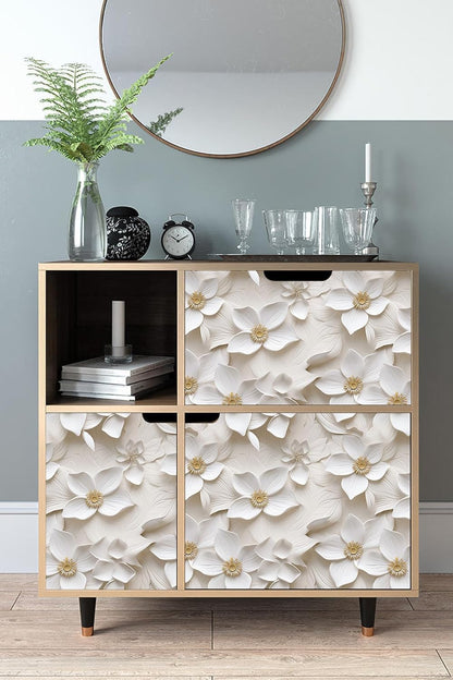 Floral Peel and Stick Wallpaper 3D Effect Interior Wall Décor Contact Paper Self Adhesive Removable Renter Friendly for Bedroom Living Cabinet Room 17.7in x 9.8ft (Not Textured Wallpaper