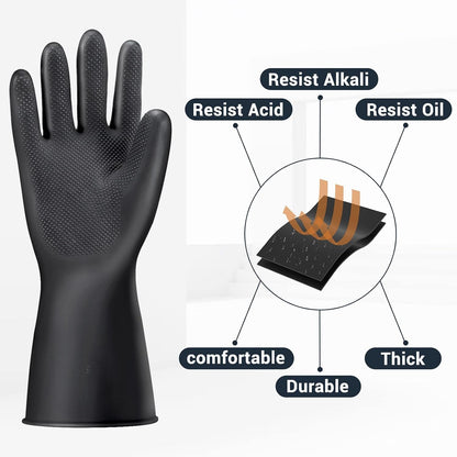 Black Rubber Gloves Extra Large, 22" Long Chemical Resistant Gloves, Waterproof Reusable Dishwashing Household Cleaning Safety Work Heavy Duty Industrial Rubber Glove, 1 Pair XXL