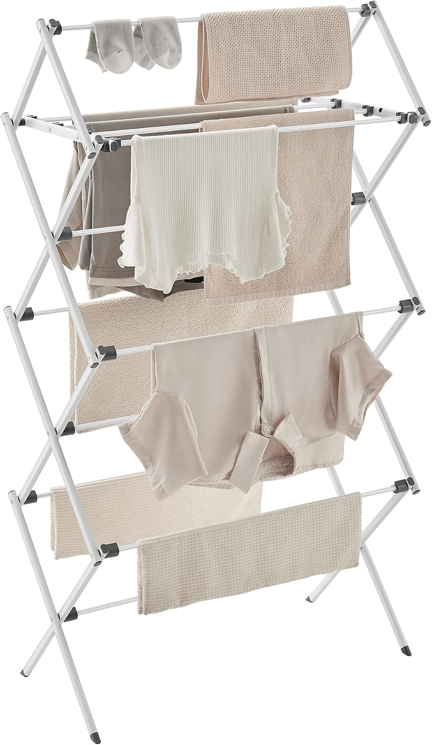 SONGMICS Foldable Clothes Drying Rack, Laundry Drying Rack, Clothes Airer, Steel Frame, 14.6 x 29.5 x 53.2 Inches, Easy Assembly, Indoor Outdoor Use, White ULLR770W01