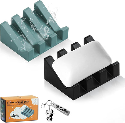 Self Draining Silicone Soap Dish with Suction Cups - Non-Slip Bar Soap Holder for Shower & Kitchen, Waterfall Tray Keeps Soap Dry, Easy Clean, Extends Soap Life (White, 1)