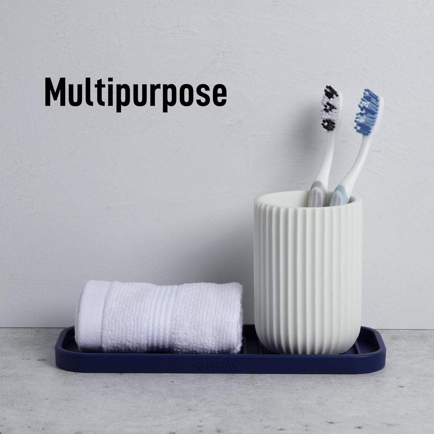 Zulay Kitchen (9x3.5in) Sponge Holder for Kitchen Sink - Flexible Heavy-Duty Multipurpose Sink Caddy - Counter Organizer for Kitchen, Bathroom, Makeup, Trinkets & More! (Grey)