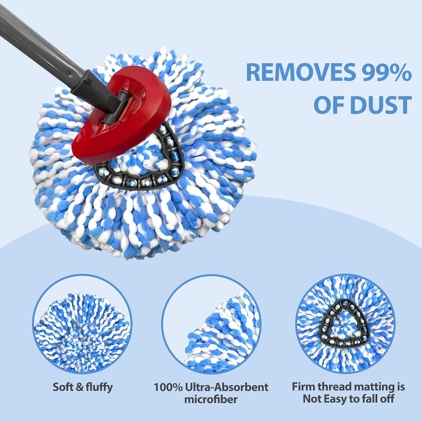 2-Tank Spin Mop Replacement Head, 3 Pack Mop Head Replacement, Microfiber, Machine Washable, Easy to Replace and Deep Cleaning