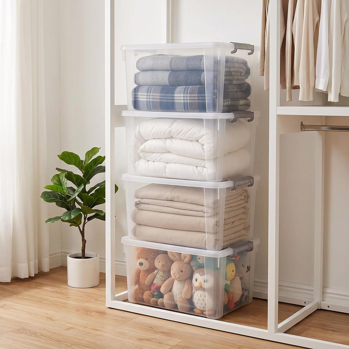 Citylife 57 QT Plastic Storage Bins with Double-Opening Lids, Storage Containers for Organizing, Large Clear Storage Box for Closet, Blankets, 2 Packs