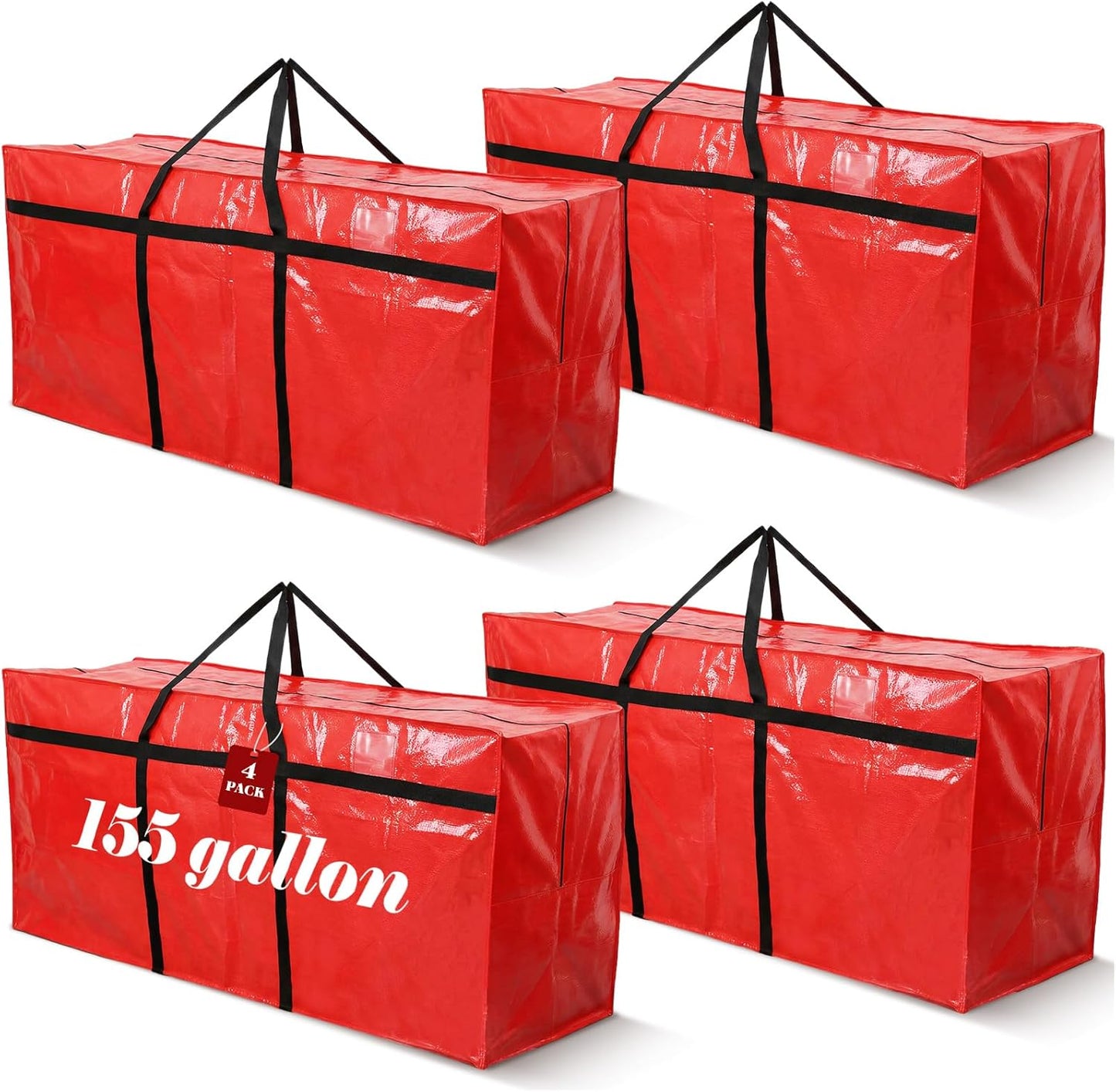 Windyun 4 Pack 57 Gallon Extra Large Moving Bags XXL Heavy Duty Storage Bag with Strong Zipper Handle Jumbo Big Tote Box Foldable for College Dorm Travel Clothes Duffle Blanket Pillow(Red)