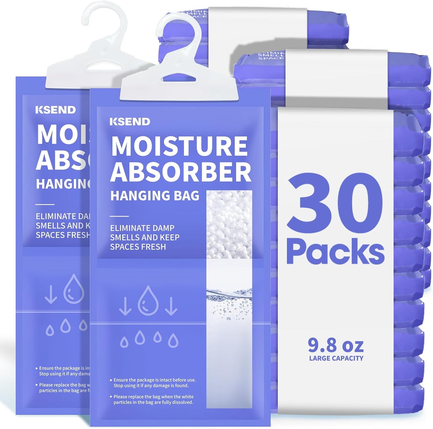 Ksend Moisture Absorbers 10 Pack, 9.8 Oz Compact Dehumidifier Bags & Packs, Moisture Hanging Bag, Humidity Absorbers, Closet Deodorizer Against Musty Odors, 11.8'' x 6.3''