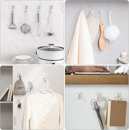 VIS'V Adhesive Towel Hooks, Waterproof Shower Wall Stick on Hooks, 2 Extra Adhesive Strips, White, 4 Pcs