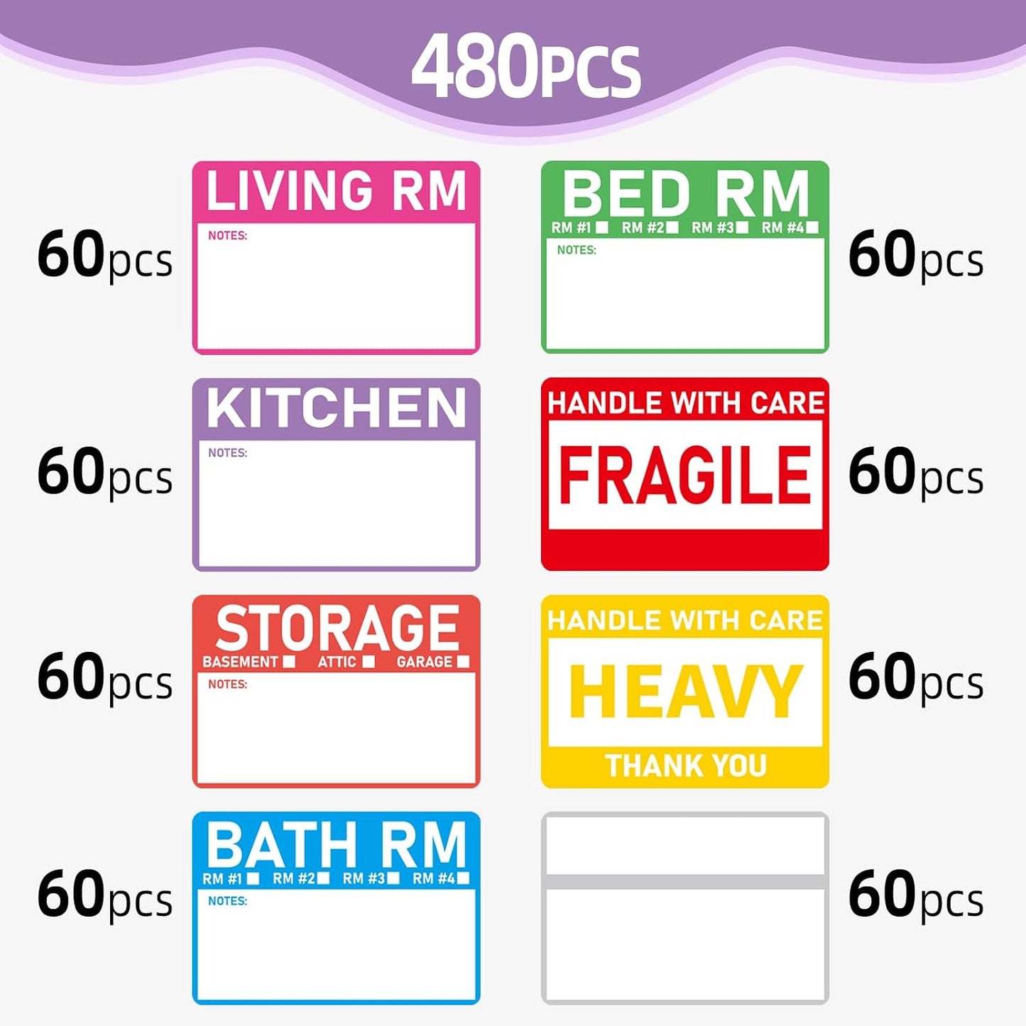 320 Count Home Moving Labels- 3 x 2 inches, Removable Packing Box Stickers, 8 Designs Waterproof Color Coded Moving Stickers with Fragile and Blank Labels