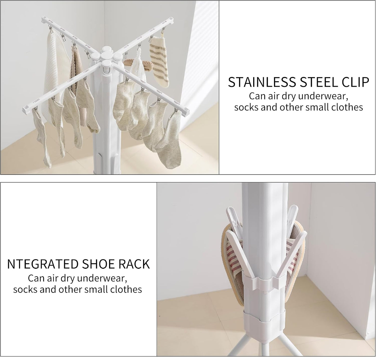 RFOUO Wall Mounted Clothes Drying Rack Tripod,Foldable Drying Rack,Wall Mounted Dryer Rack Clothing,Over The Door Drying Rack for Laundry Bedroom Household Aluminium