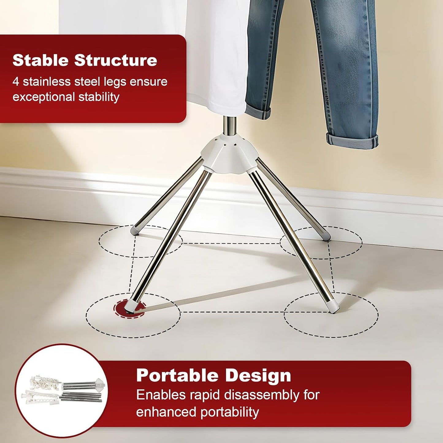 Clothes Drying Rack, 68.9 Inch 2-TierFolding Laundry Drying Rack with 3 Rotatable Arms for Hangers & Clips Stainless Steel Indoor Clothes Airer Space Saving Foldable Clothes Drying Rack for Balcony