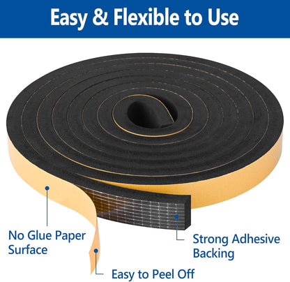 Kikerike Self Adhesive Foam Tape Weatherstrip 1/2In x 1/4In x 16.5Ft High Density Foam Insulation Strips Seal Weather Stripping with Strong Adhesive for Door and Window Sound Isolation Soundproofing