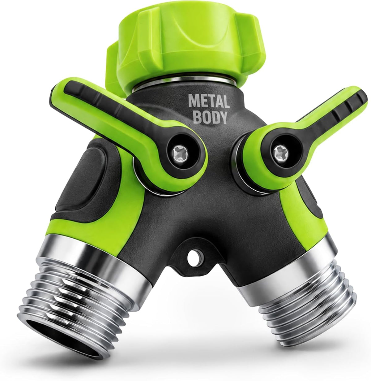 Hose Splitter 2 Way,Heavy Duty with Metal Internal Structure,Stainless Steel with Brass Inlet,Durable Anti-Slip Coated Leak-Proof Y Garden Hose Splitter,3/4" GHT Thread Garden Hose Connector