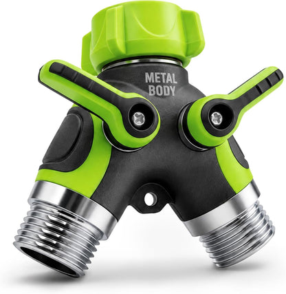 Hose Splitter 2 Way,Heavy Duty with Metal Internal Structure,Stainless Steel with Brass Inlet,Durable Anti-Slip Coated Leak-Proof Y Garden Hose Splitter,3/4" GHT Thread Garden Hose Connector