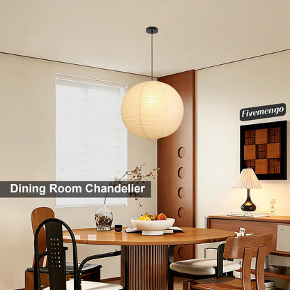 Large Rice Paper Pendant Light Kit, 20in White Globe Paper Lantern Lights, E26 Base, Japanese Hanging Lantern Lamp Japandi Chandelier for Dining Room Bedroom Office Living Room