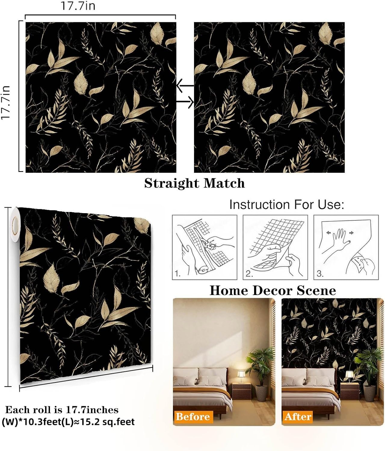 Sage Green and Blue Leaf Peel and Stick Wallpaper Modern Removable Self Adhesive Waterproof Renter Friendly Wall Covering for Bathroom and Accent Walls 17.7in x 88.5in