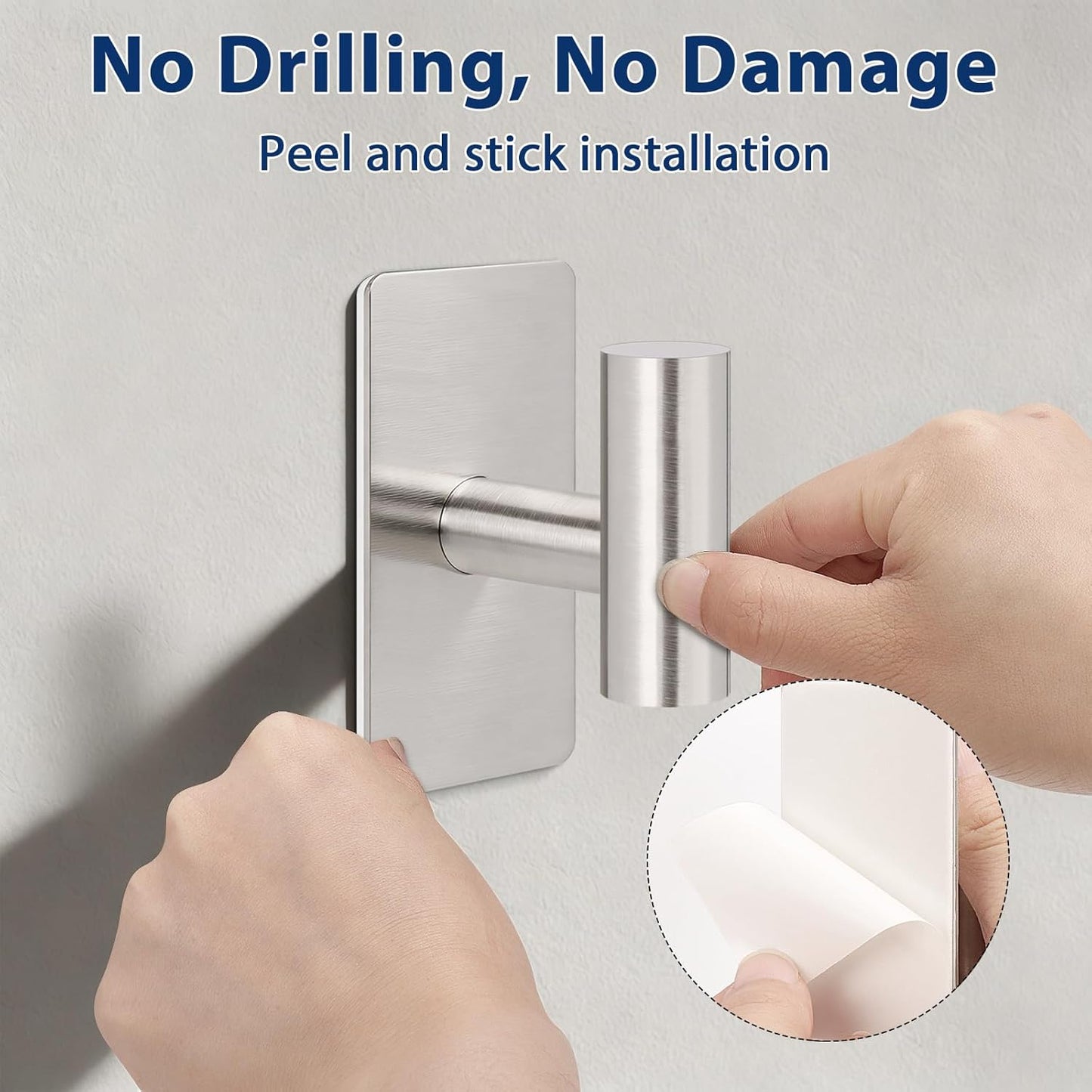 NearMoon Adhesive Hooks - Premium Stainless Steel Shower Holder Wall Hooks Heavy Duty Robe Towel Hangers Stick on Wall for Bathroom Kitchen (Brushed Nickel)