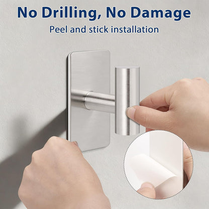 NearMoon Adhesive Hooks - Premium Stainless Steel Shower Holder Wall Hooks Heavy Duty Robe Towel Hangers Stick on Wall for Bathroom Kitchen (Brushed Nickel)