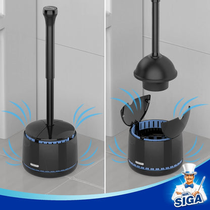 MR.SIGA Toilet Plunger with Holder, Heavy Duty Toilet Plunger and Holder Combo for Bathroom Cleaning, White