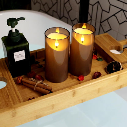 NURADA Flameless Candles with Remote Timer - Glass Real Wax 3D Wick LED Pillar Votive Candle Set Battery Operated Flickering Light for Home Christmas Decoration - White 3 Pack