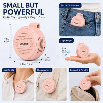 ColdBye Bladeless Shirt Clip Fan for Waist & Clothing, Wearable Personal Cooling Fan with 3 Speeds, USB-C Rechargeable Hands-Free Mini Portable Fan for Work, Travel, Camping & Outdoor Activities