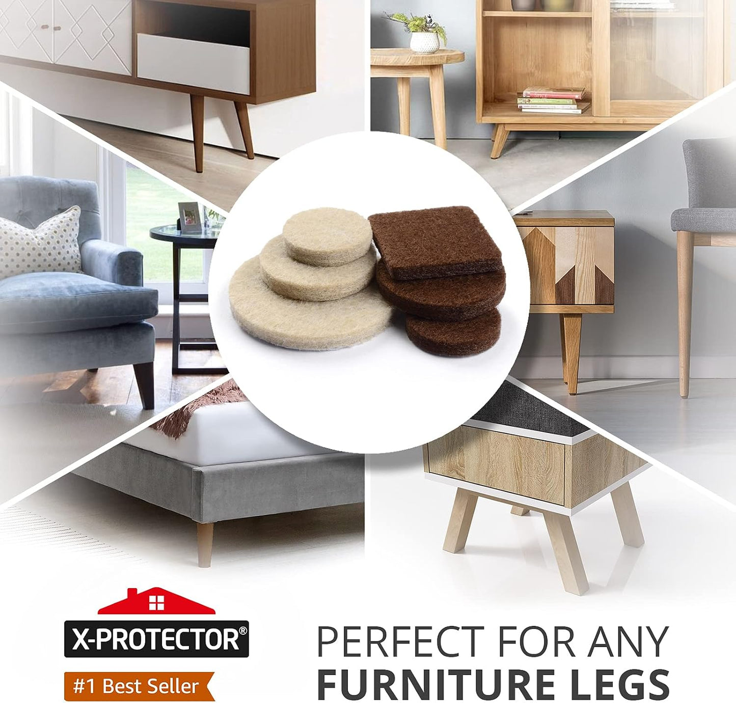 Felt Furniture Pads X-PROTECTOR - 48 Premium Floor Protector Chair Felts for Feet Wood Floors Best Hardwood Protect Your Hard Floors! (Brown)