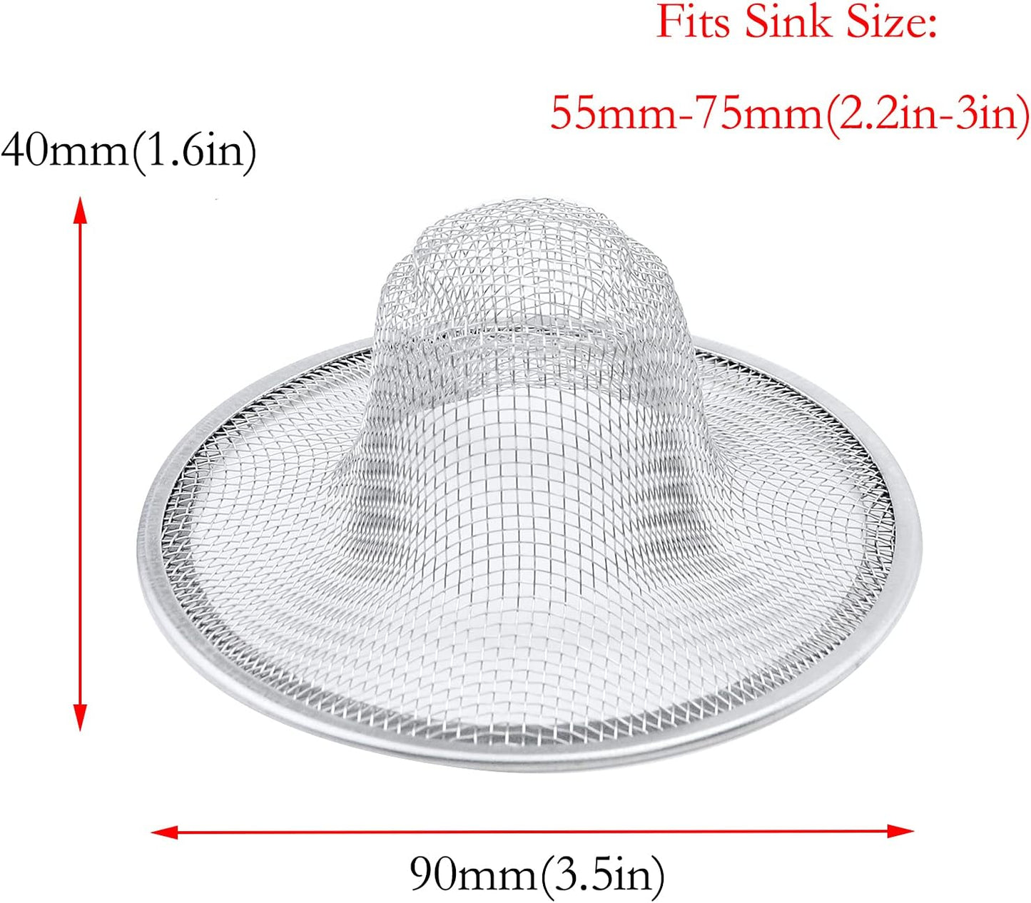 Antrader Kitchen Sink Strainer, 2Pcs Stainless Steel 2-Inch Diameter Mesh Round Filter Bathroom Bathtub Wash Basin Garbage Disposal Basket Filter