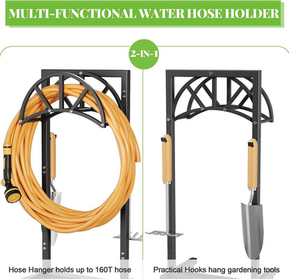 Mr IRONSTONE Garden Hose Holder Freestanding with 4 Spikes, Upgraded Water Hose Holder with Stainless Steel Screws, Heavy Duty Hose Stand Holds (Black)