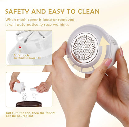 Scienbeauty Fabric Shaver Fuzz Remover Rechargeable, Electric Lint Remover with Light, Sweater Shaver with Stainless Steel 6-Blades, Dual Protection for Fuzz, Lint, Pills, Bobbles Removing