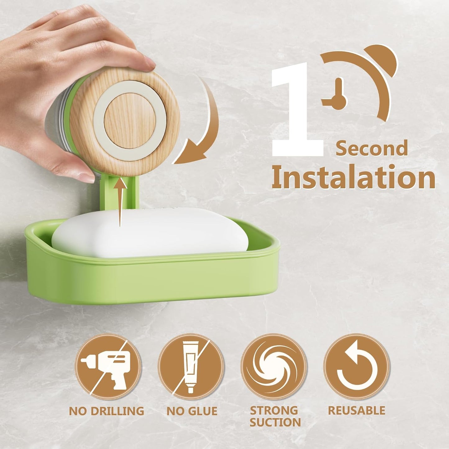 Double Layer Soap Dish for Shower 2 Pack, Wall Mounted Bar Soap Holder Suction Cup 2 Layer Self Draining Soap Case Sponge Holder for Shower Bathroom, Tub and Kitchen Sink, Drill-Free Tray
