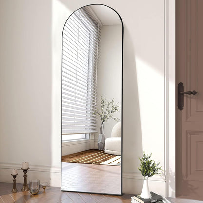 OLIXIS 64"x 21.5" Arched Mirror Full Length, Full Body Mirror with Stand, Hanging or Leaning for Wall, Floor Standing with Shatter-Proof Glass for Bedroom, Living Room, Long, Black