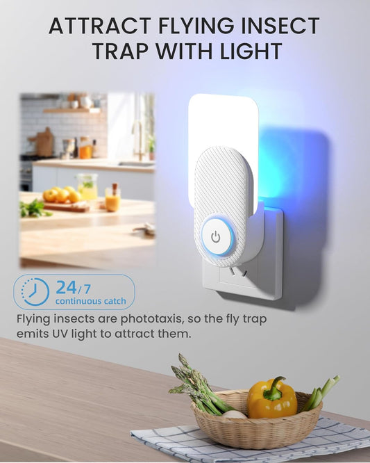 2026 Upgraded 2 Pack Plug-in Flying Insect Traps for Indoors & 10 Refill Cartridges - Fruit Fly Traps Bug Zapper with Purple UV Light Tech for House Flies, Fruit Flies, Gnats to Mosquito Trap (FT91)