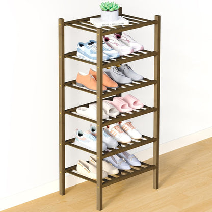 Smiry Bamboo Shoe Rack for Closet, 3 Tier Wooden Shoe Organizer, Stackable Wood Shoe Storage Shelf for Entryway, 14 Vertical Slats, One-piece Heavy-Duty Legs, 26.77"x11.02"x18.31", Natural