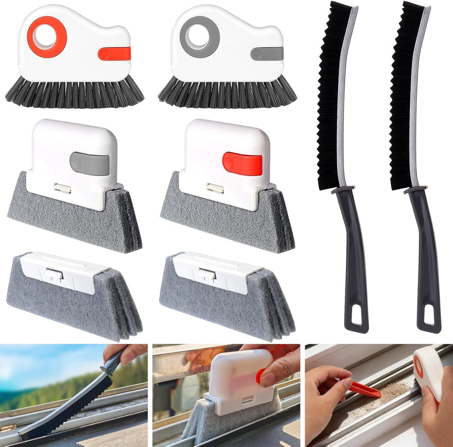 XANGNIER Window Sill Cleaner Tool,10 Pcs Magic Door Window Track Cleaning Tools Kit,Sliding Door Track Cleaner,Groove Crevice Cleaning Brush for Tile Lines/Shutter/Car Vents/Air Conditioner/Keyboard